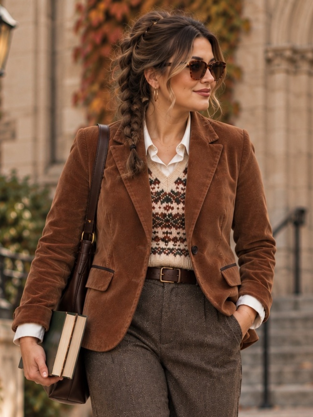LOFT Petites 2P Brown Corduroy Blazer Velvet Piping Academia Y2K